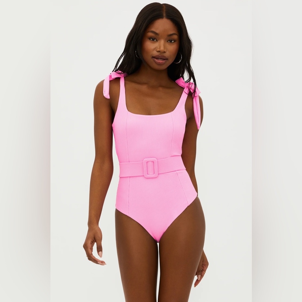 Beach Riot Pink Tie-Shoulder One-Piece Swimsuit with Belt